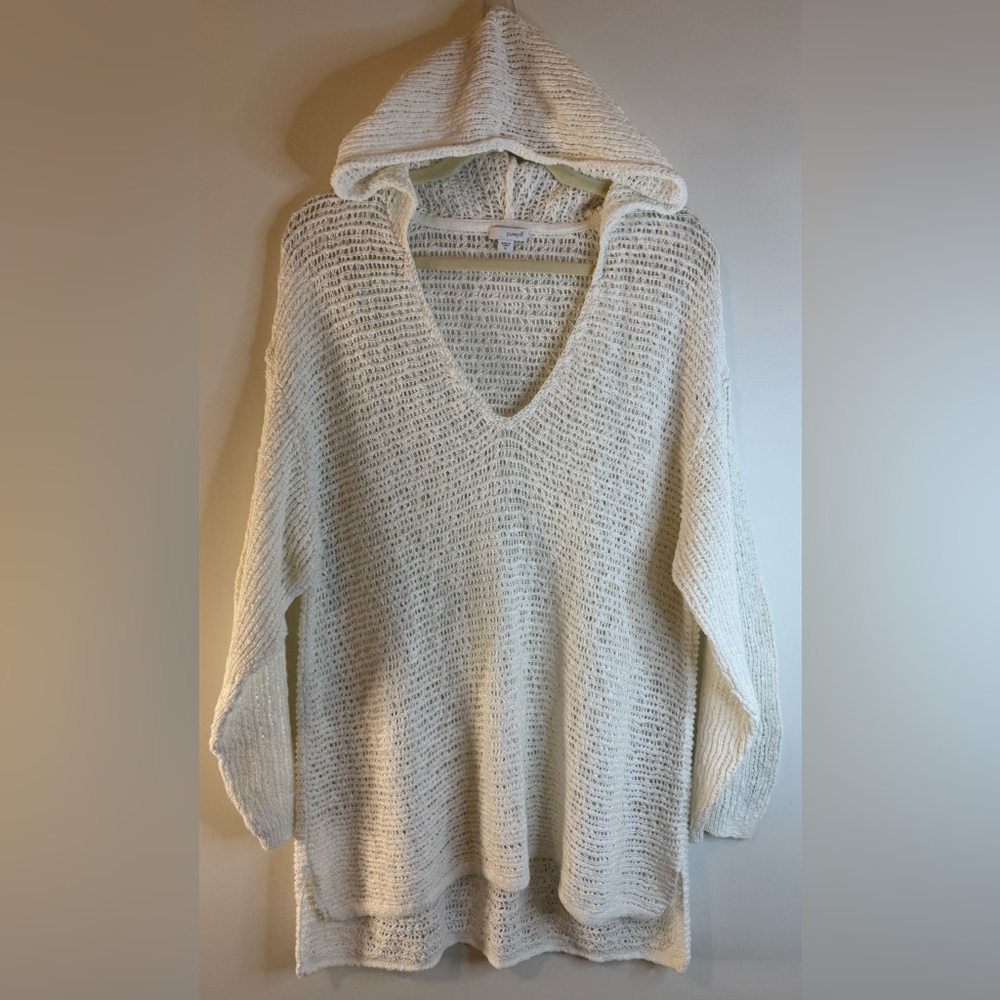 PURE JILL J.JILL Cotton Crochet Tunic Hoodie Cover Up Pullover White Size XL